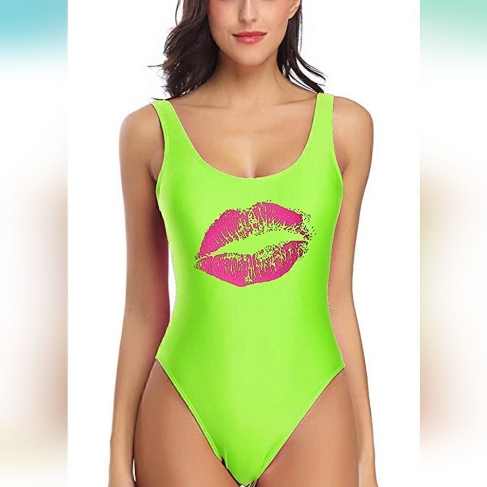 Women's NEW Retro 80s/90s Inspired High Cut Low Back One Piece Swim Large